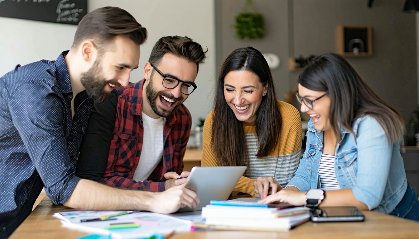 Happy Team Collaborating on Marketing Strategy