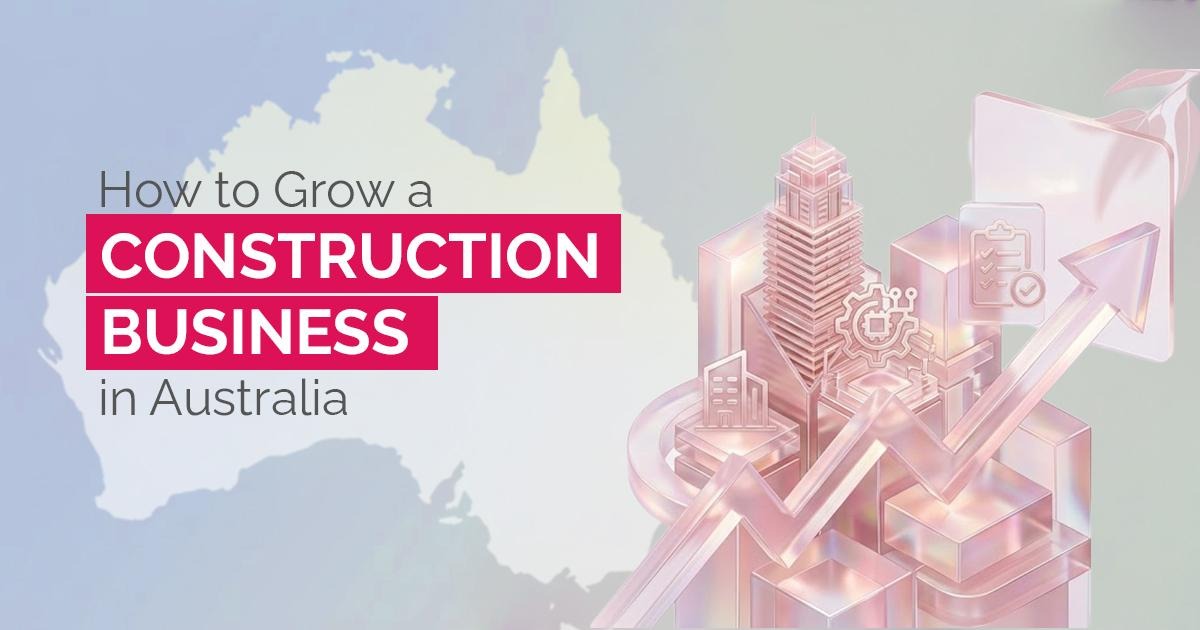 Growth chart and construction icons representing how to grow a construction business in Australia