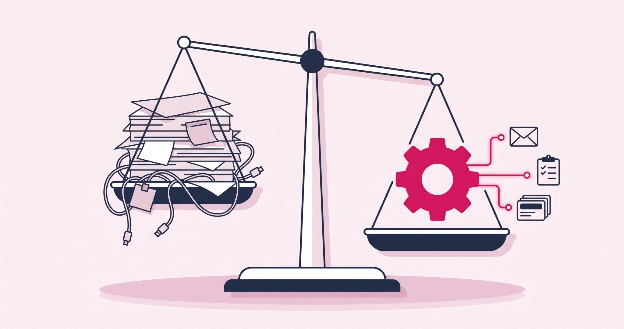 Balance scale weighing manual admin tasks against HubSpot automation, showing whether HubSpot is worth it