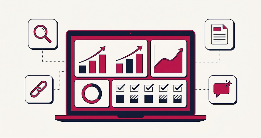 HubSpot SEO tools concept showing rising search performance on a business website dashboard