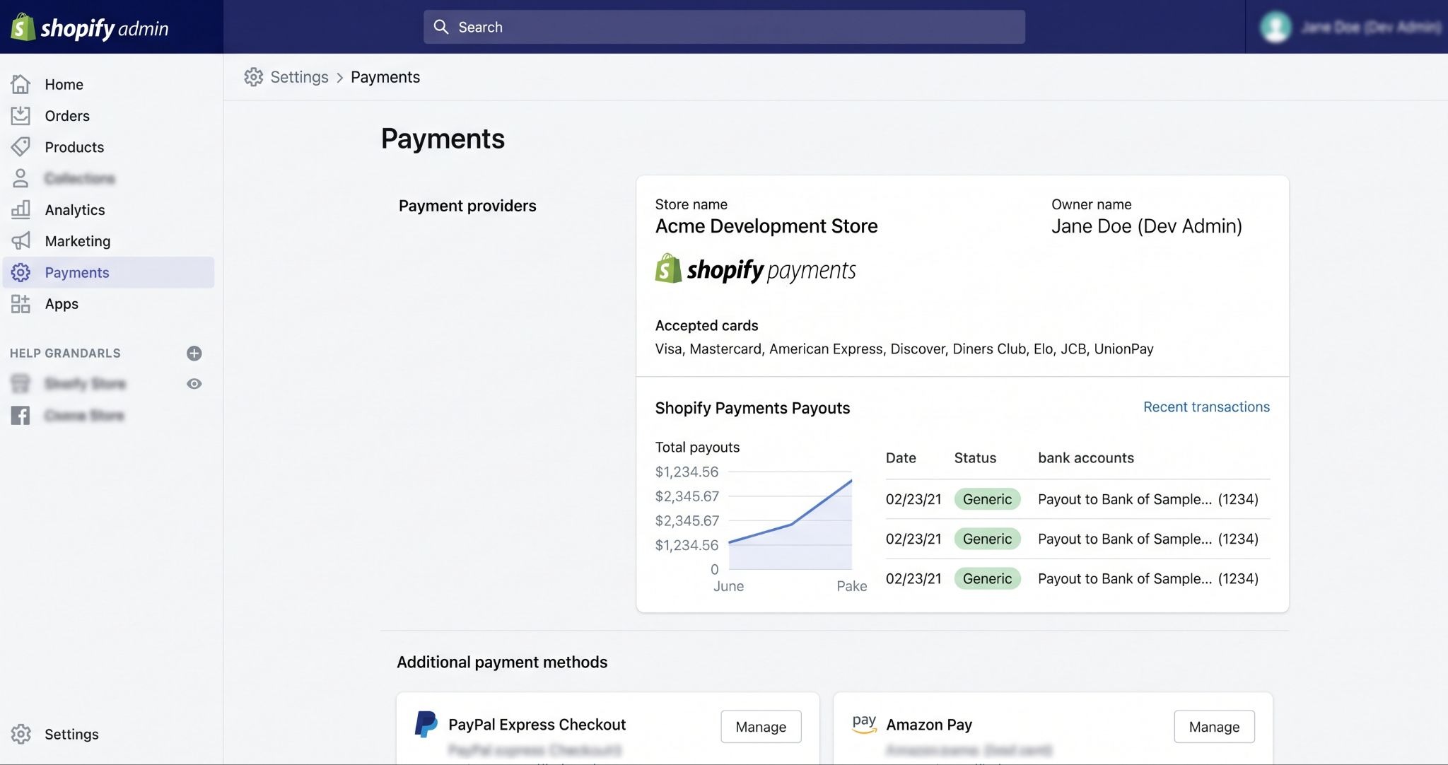 Shopify admin payments settings for an Australian store, part of weighing the pros and cons of Shopify