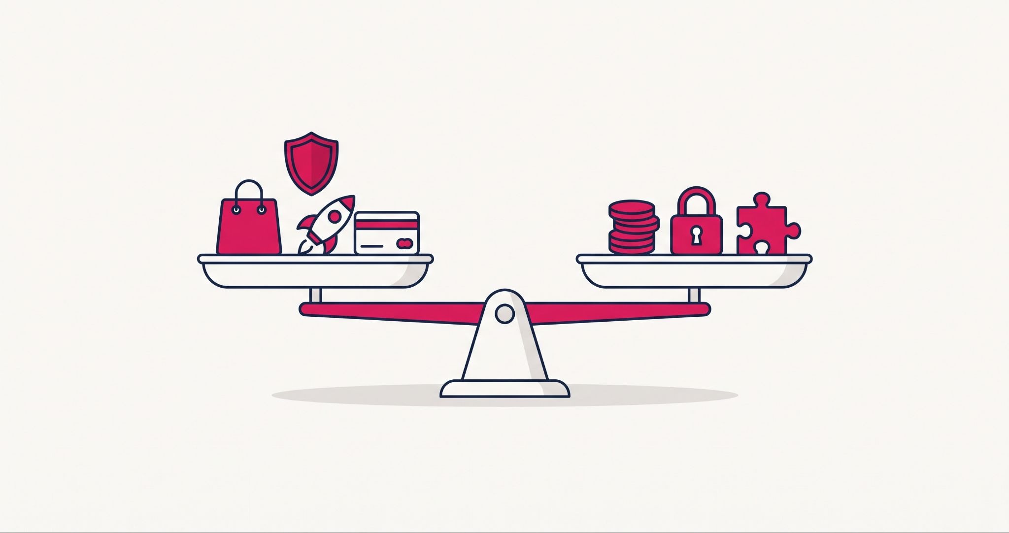 Pros and cons of Shopify shown as a balance scale weighing online store benefits against costs